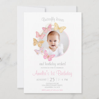 Our Little Butterfly Pink Purple Girl 1st Birthday Invitation