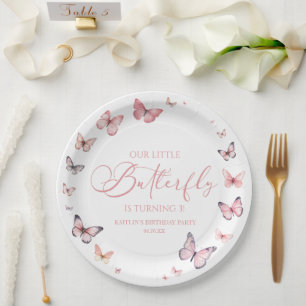 Our Little Butterfly Soft Pink Birthday Party Paper Plate