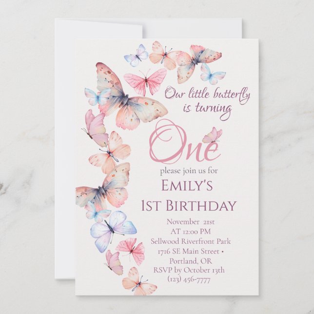 Our Little Butterfly -Watercolor Colourful Birthda Invitation (Front)