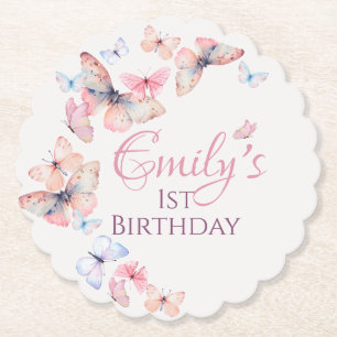 Our Little Butterfly -Watercolor Colourful Birthda Paper Coaster
