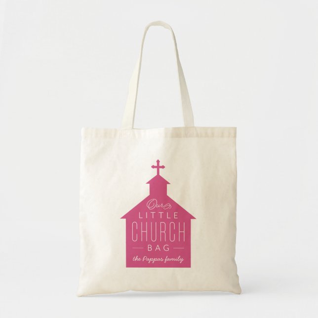 Our little church bag cute pink personalized tote (Front)