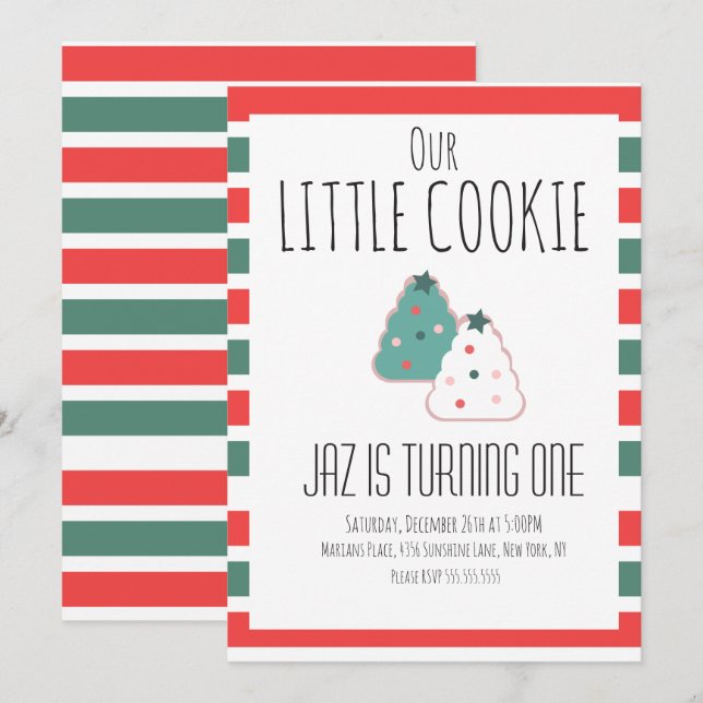 Our Little Cookie Christmas First Birthday Party Invitation (Front/Back)