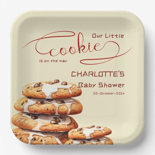 Our Little Cookie Is On The Way Cute Baby Shower Paper Plate (Front)