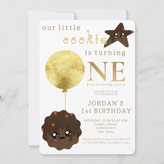Our Little Cookie Is Turning ONE Cute 1st Birthday Invitation (Front)