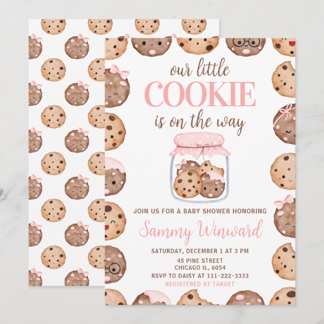 Our Little Cookie Pink Baby Shower Invitation (Front/Back)