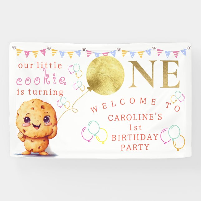 Our Little Cookie Turning ONE Cute 1st Birthday Banner (Horizontal)