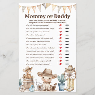 Our Little Cowboy Baby Shower Mommy or Daddy Game