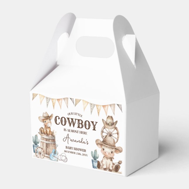 Our Little Cowboy Wild West Baby Shower Favor Box (Front Side)
