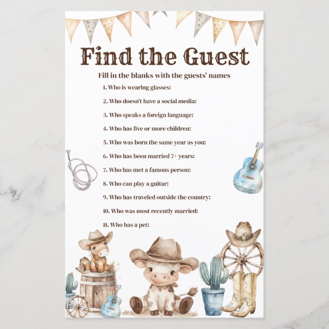 Our Little Cowboy Wild West Find The Guest Game (Front)