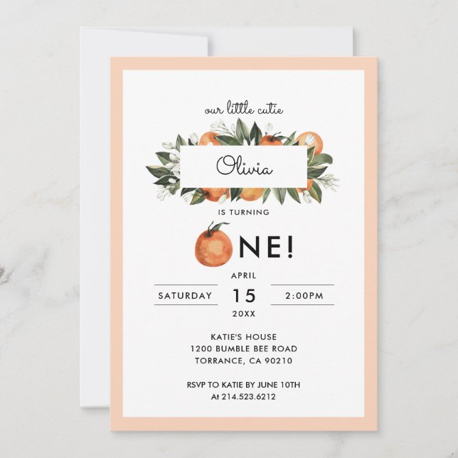 Our Little Cutie Is One 1st Birthday Party Invitation (Front)