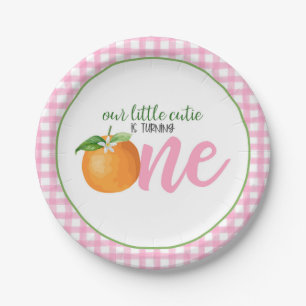 Our Little Cutie is Turning One Plate - Pk Plaid