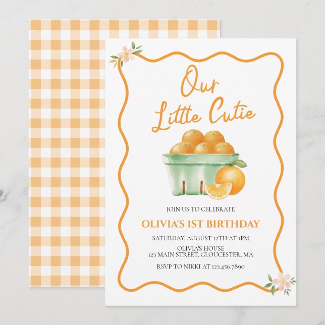 Our Little cutie orange birthday Invitation (Front/Back)