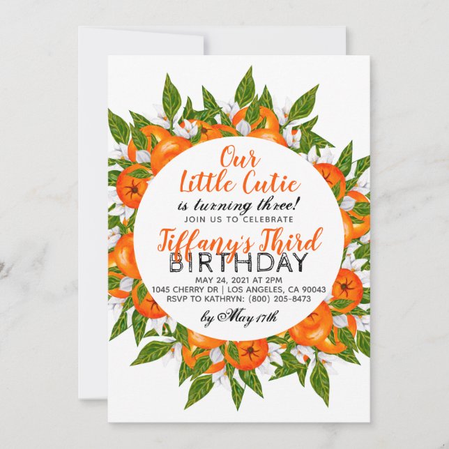 Our Little Cutie Orange Fruit Birthday Invitation (Front)