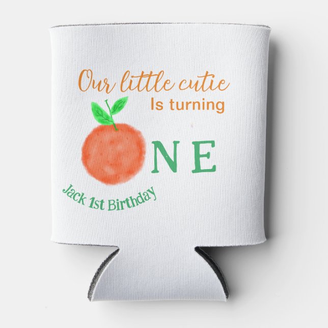 Our little cutie orange one birthday citrus fruit  can cooler (Front)