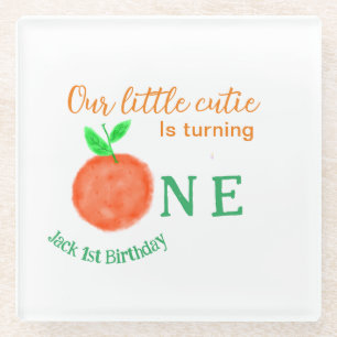 Our little cutie orange one birthday citrus fruit glass coaster