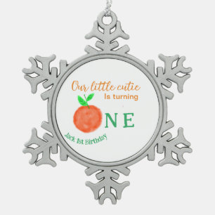 Our little cutie orange one birthday citrus fruit  snowflake pewter christmas ornament