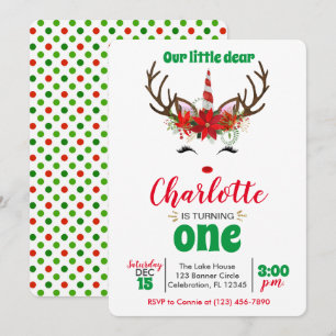 'Our Little Dear' Little Reindeer Girl Christmas Invitation