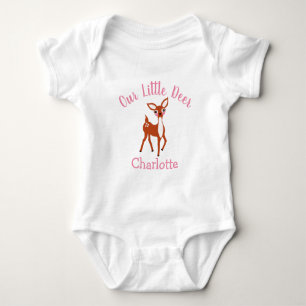 Our Little Deer Cute Pink Personalized Baby Bodysuit