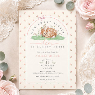 Our Little Deer is Almost Here Rose Baby Shower Invitation