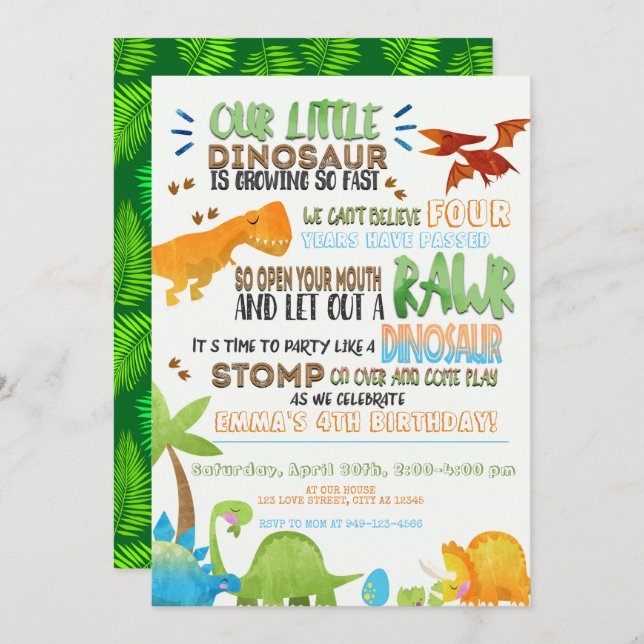 Our Little Dinosaur Kids Birthday Invitation (Front/Back)