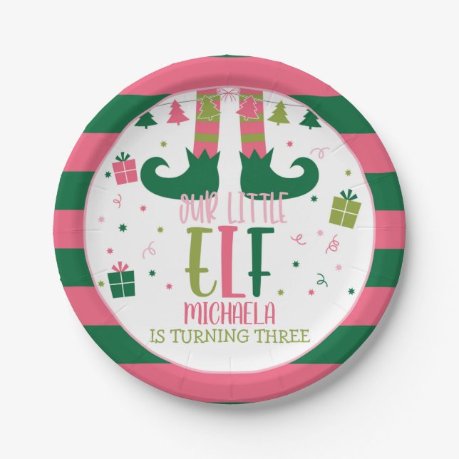 Our Little Elf Birthday Party Plate - Girl WH (Front)