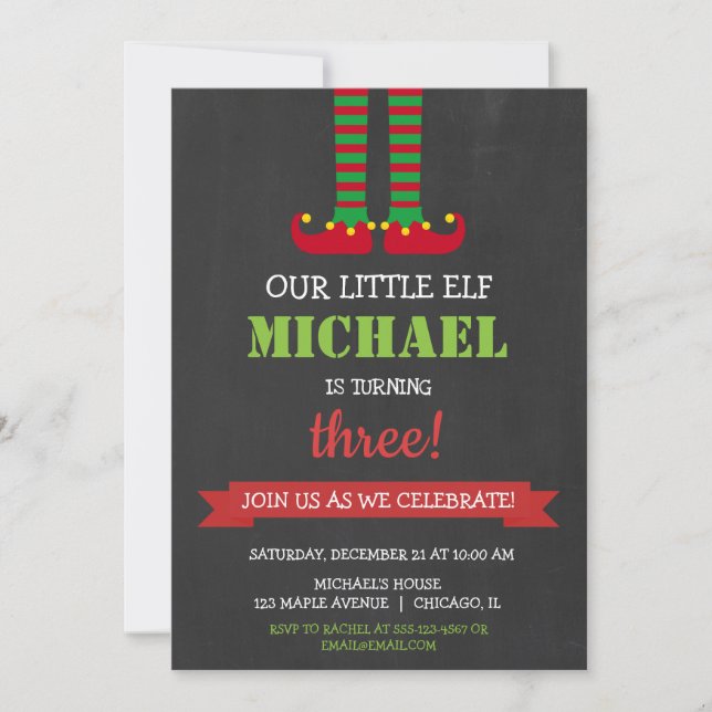Our Little Elf Cute Christmas Birthday Party Invitation (Front)