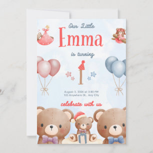 Our Little Emma Birthday Invitation – Pastel Teddy
