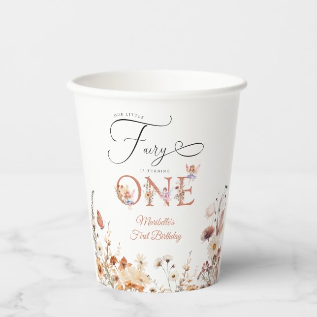 Our Little Fairy Floral Garden First Birthday Paper Cups (Front)
