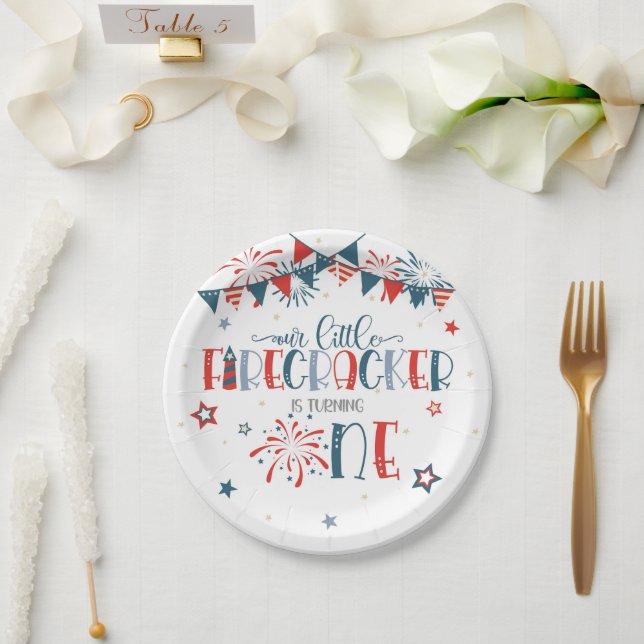 Our Little Firecracker 1st Birthday (no border) Paper Plate (Wedding)