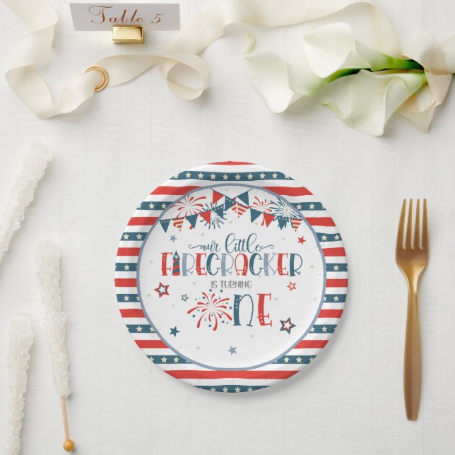 Our Little Firecracker 1st Birthday Paper Plate (Wedding)