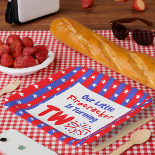 Our Little Firecracker 2nd Birthday Paper Plate