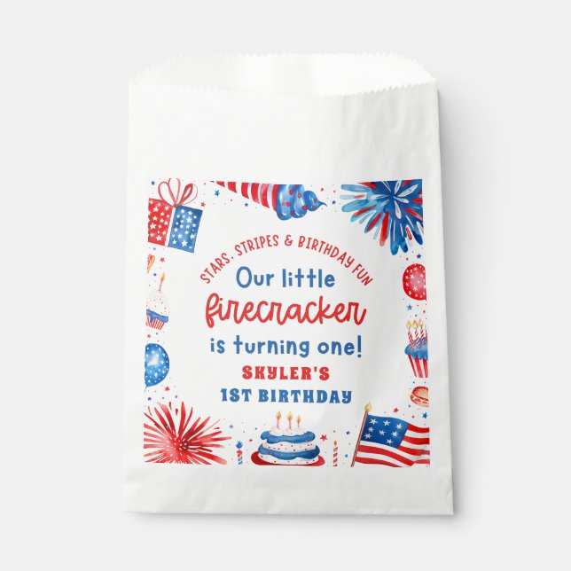 Our Little Firecracker 4th of July 1st Birthday Favour Bag (Front)