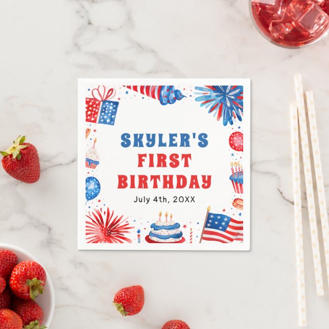Our Little Firecracker 4th of July 1st Birthday Napkin (Insitu)