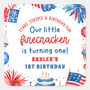 Our Little Firecracker 4th of July 1st Birthday Square Sticker