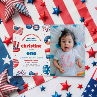 Our Little Firecracker Birthday Party Photo Invitation