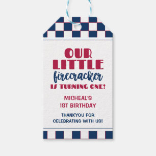 Our little firecracker is turning one birthday gift tags