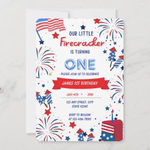 Our Little Firecracker is Turning One Birthday Invitation