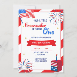 Our Little Firecracker is Turning One Birthday Invitation