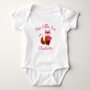 Our Little Fox Cute Pink Scarf Personalized Baby Bodysuit