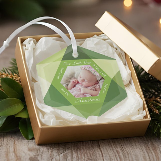 Our Little Gem August Birthstone Baby Birth Stats Glass Ornament (Our Little Gem August Birthstone Baby Birth Stats Glass Ornament)