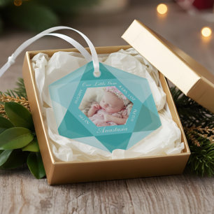 Our Little Gem March Birthstone Baby Birth Stats Glass Ornament