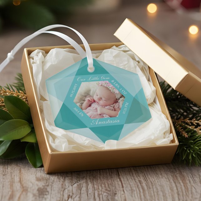 Our Little Gem March Birthstone Baby Birth Stats Glass Ornament (Our Little Gem March Birthstone Baby Birth Stats Glass Ornament)