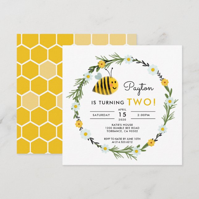 Our Little Honey Bee 2nd Birthday Invitation (Front/Back)