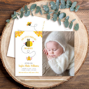 Our Little Honey Bee Cute Kawaii Baby Photo Birth Announcement Postcard