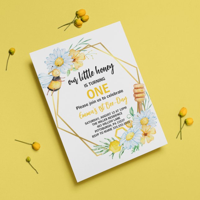Our Little Honey Is Turning One Bee 1st Birthday Invitation (Creator Uploaded)