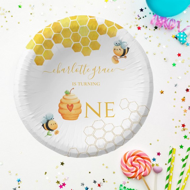 Our Little Honey is Turning One Bee Birthday Paper Plate (Creator Uploaded)