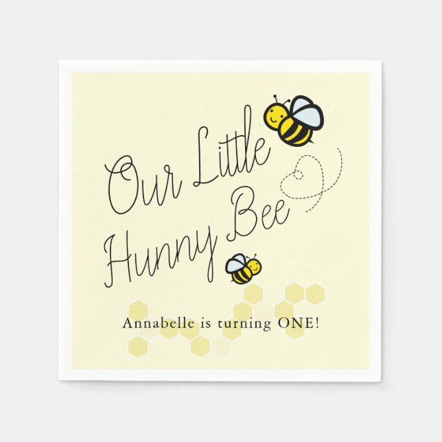 Our Little Hunny Bee Yellow Girl Birthday Paper Napkin (Front)