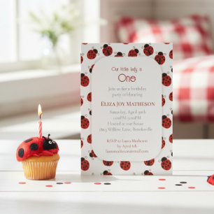 Our Little Lady is One Whimsical Ladybug Birthday Invitation