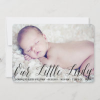 Our Little Lady Script Photo Birth Announcement