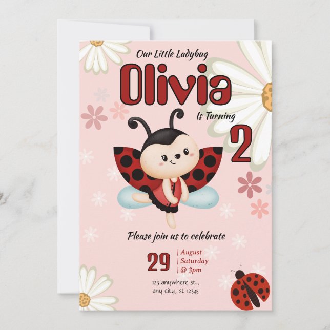 Our Little Ladybug Girl Birthday Party Invitation (Devant)